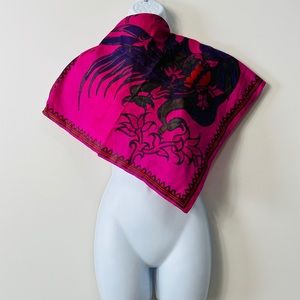 Vintage Fuchsia Peacock Art Square Scarf